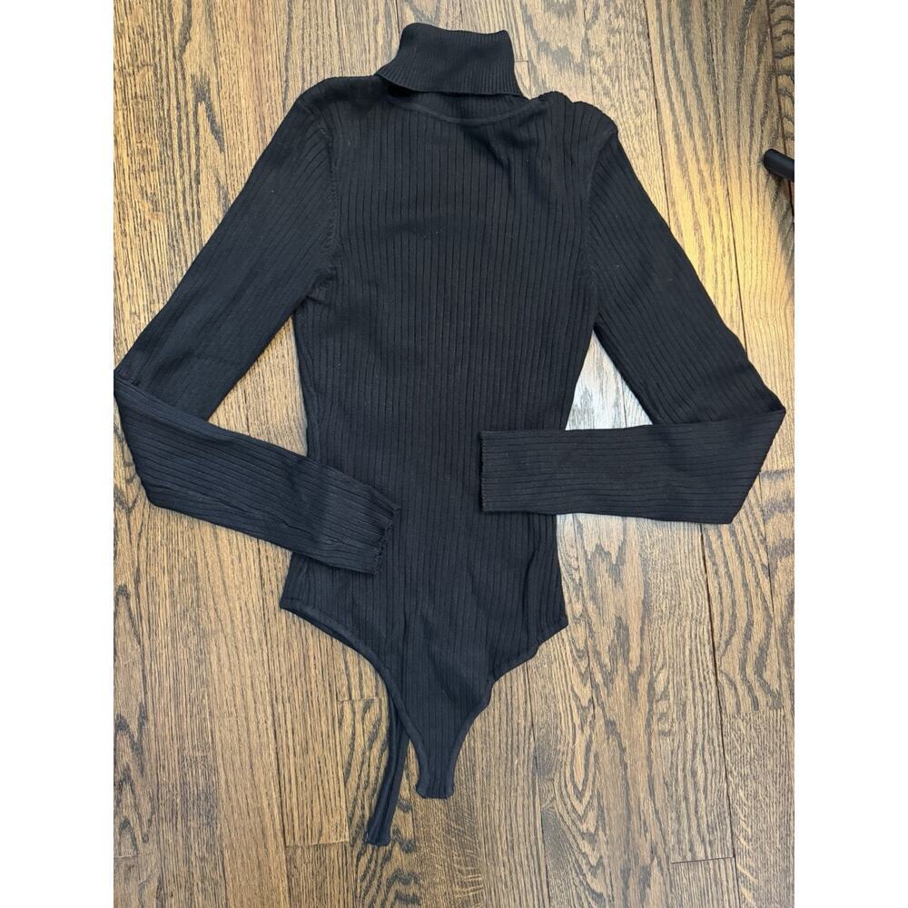 Naked Wardrobe Ribbed Black Turtleneck Thong Bodysuit Sz Small Stretch NEW